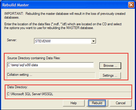 rebuild master database sql server 2008 r2