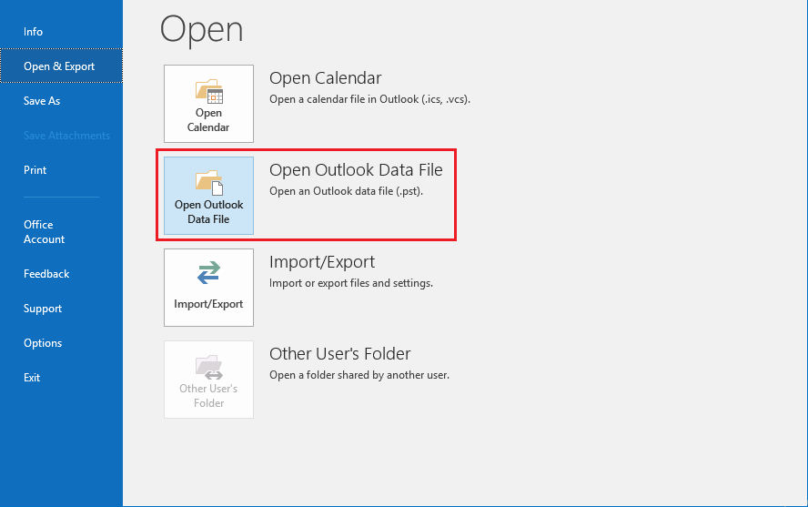 click Outlook data file