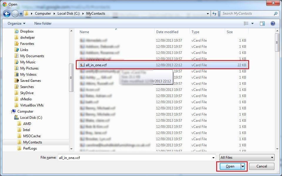 import multiple vCard files to Gmail-8