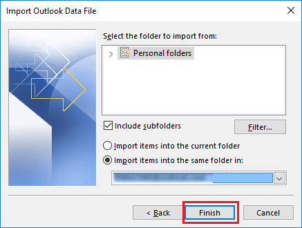 consolidate multiple .pst files into one via importing