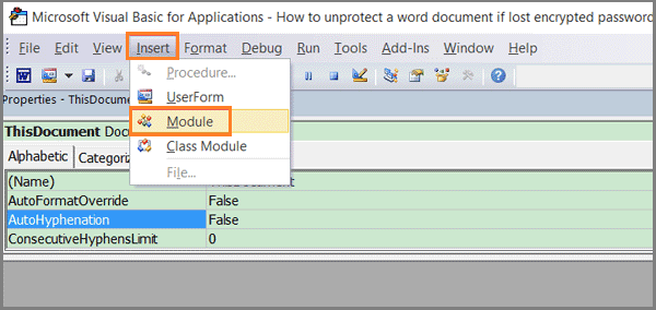 crack microsoft access vba password