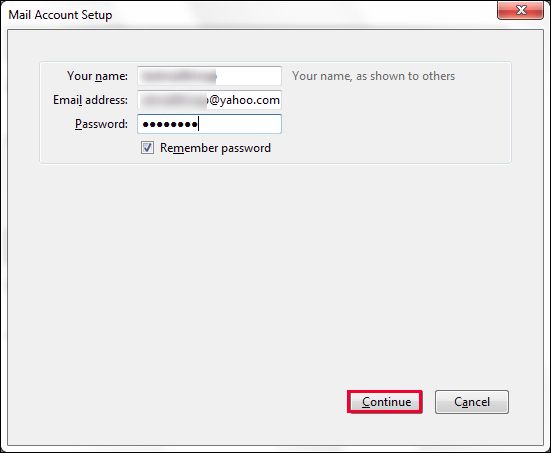 enter Yahoo account credentials to import emails to Thunderbird