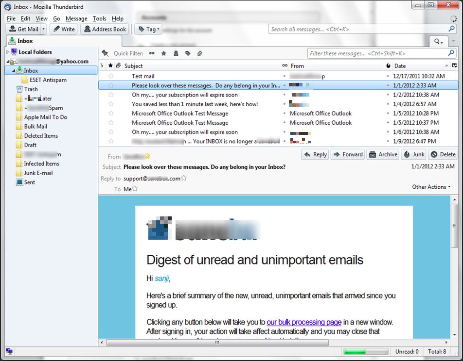 View imported Yahoo mail in Thunderbird