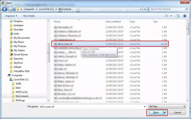how to import contacts into outlook from vcard file