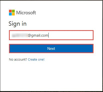 Provide OneDrive email ID and Password on Microsoft