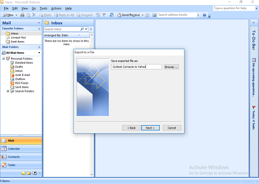 transfer outlook contacts to yahoo