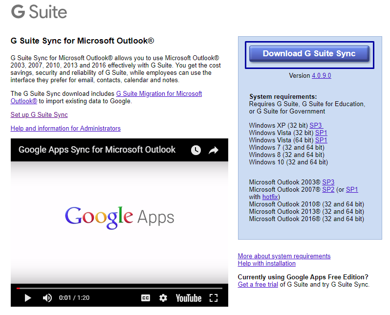 google apps sync for microsoft outlook not working