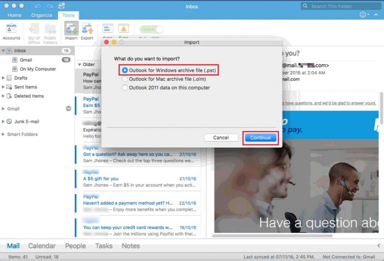 choose outlook pst option