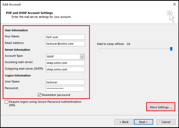 zoho outlook setup