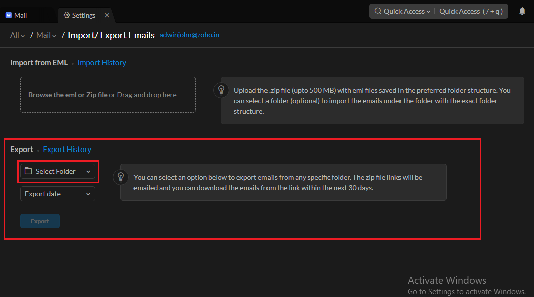 zoho outlook client settings