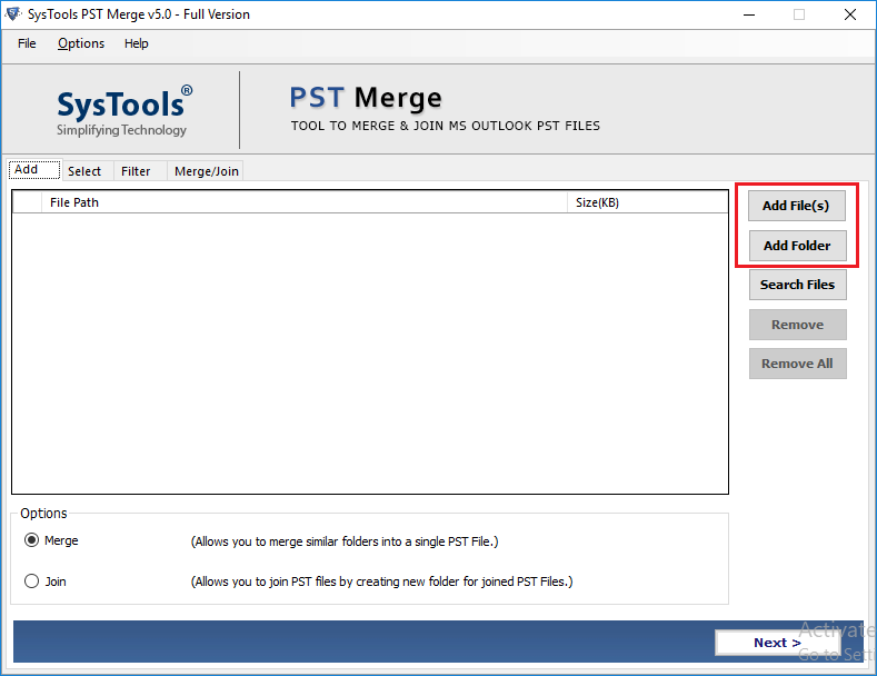 Select PST Files