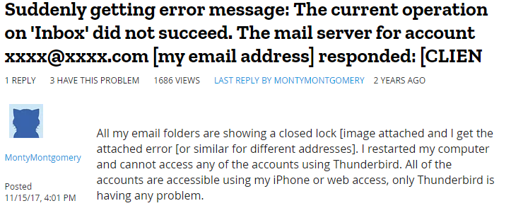 thunderbird error another user query