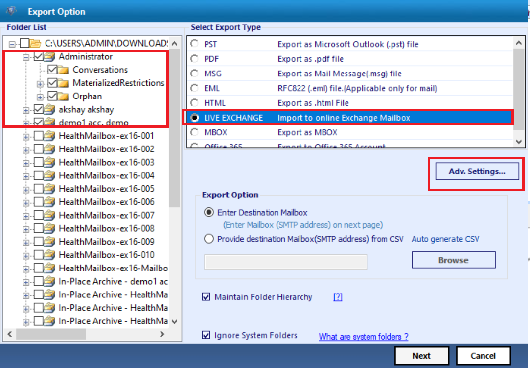 select advance settings