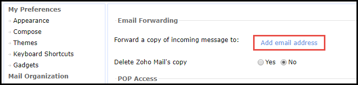 Zoho E-Mail-Weiterleitung
