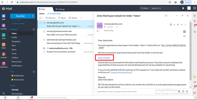 E-Mails aus Zoho exportieren