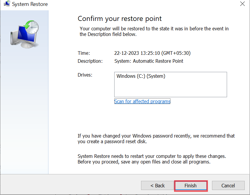 Confirm the restore point