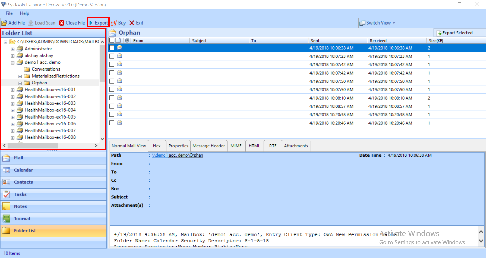 preview recovered edb file