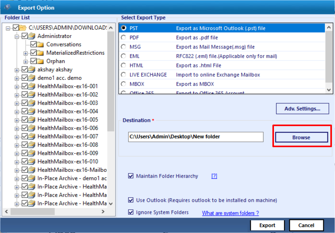 export exchange edb mailboxes