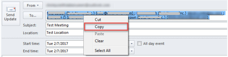 select copy option