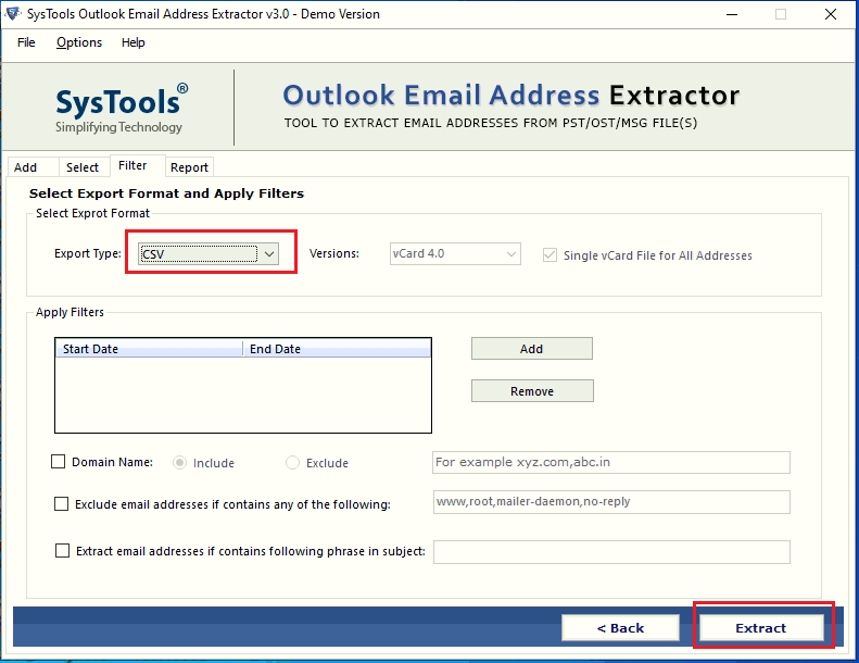 select CSV format