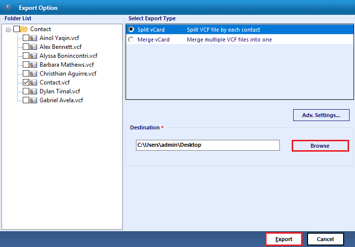 select the destination path