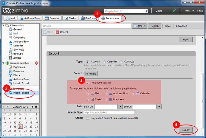 Export Email Addresses from Zimbra