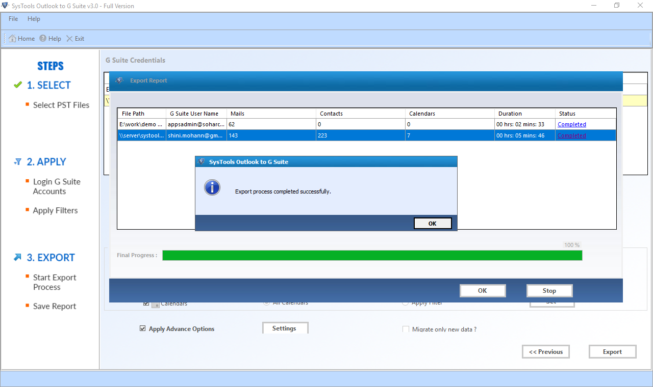 Импорт pst. Google Workspace sync for Microsoft Outlook. G Suite. Systools Export v6.6.0.