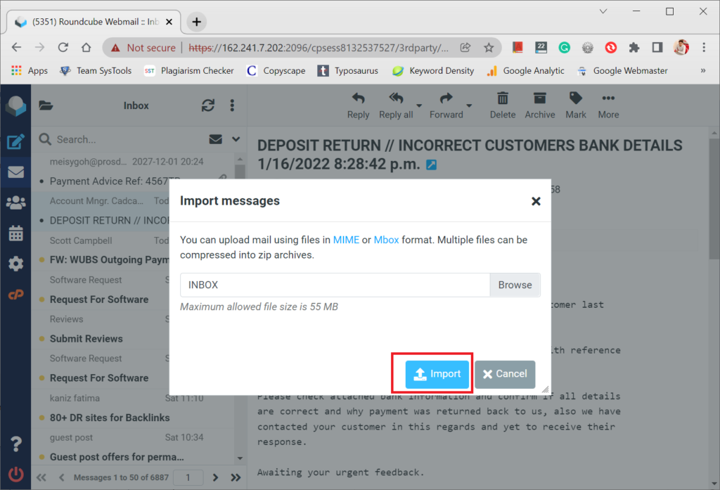 Import PST File in Roundcube by MBOX