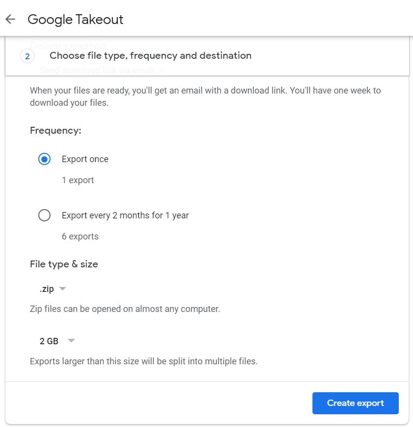 choose file type, frequency and destination