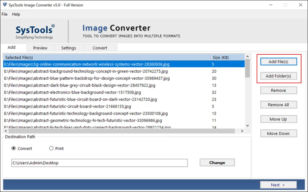 Select Add Files or Folder option to add your Tiff images.