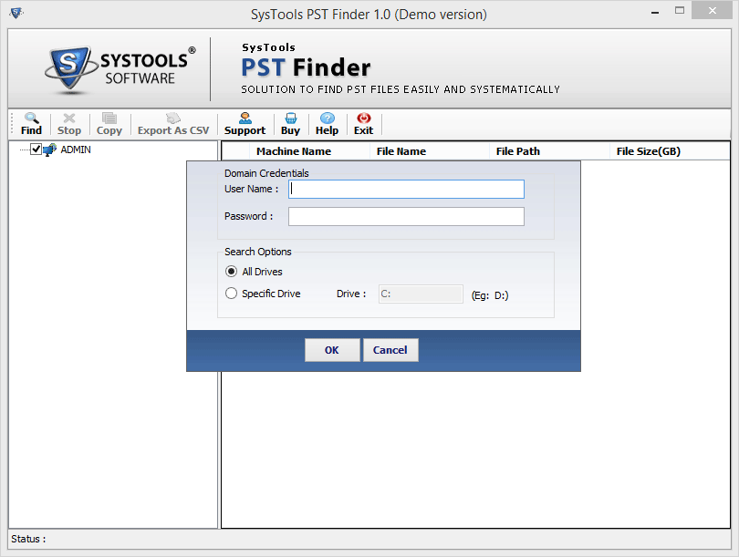 Find Outlook pst file