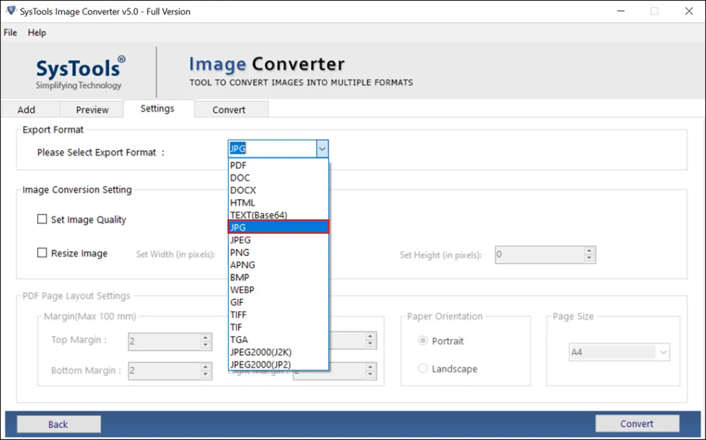 Choose JPG as your export format.