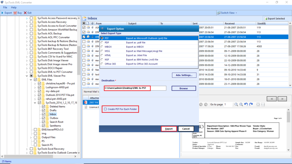 export eml to pst